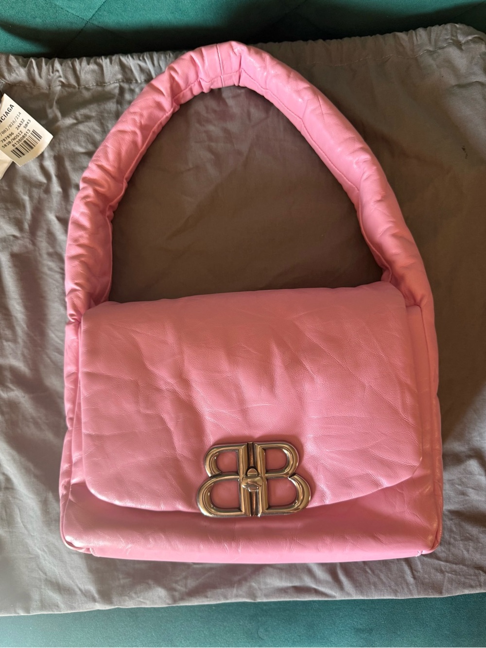 Balenciaga Pink BB-Emblem Padded Leather Shoulder Bag